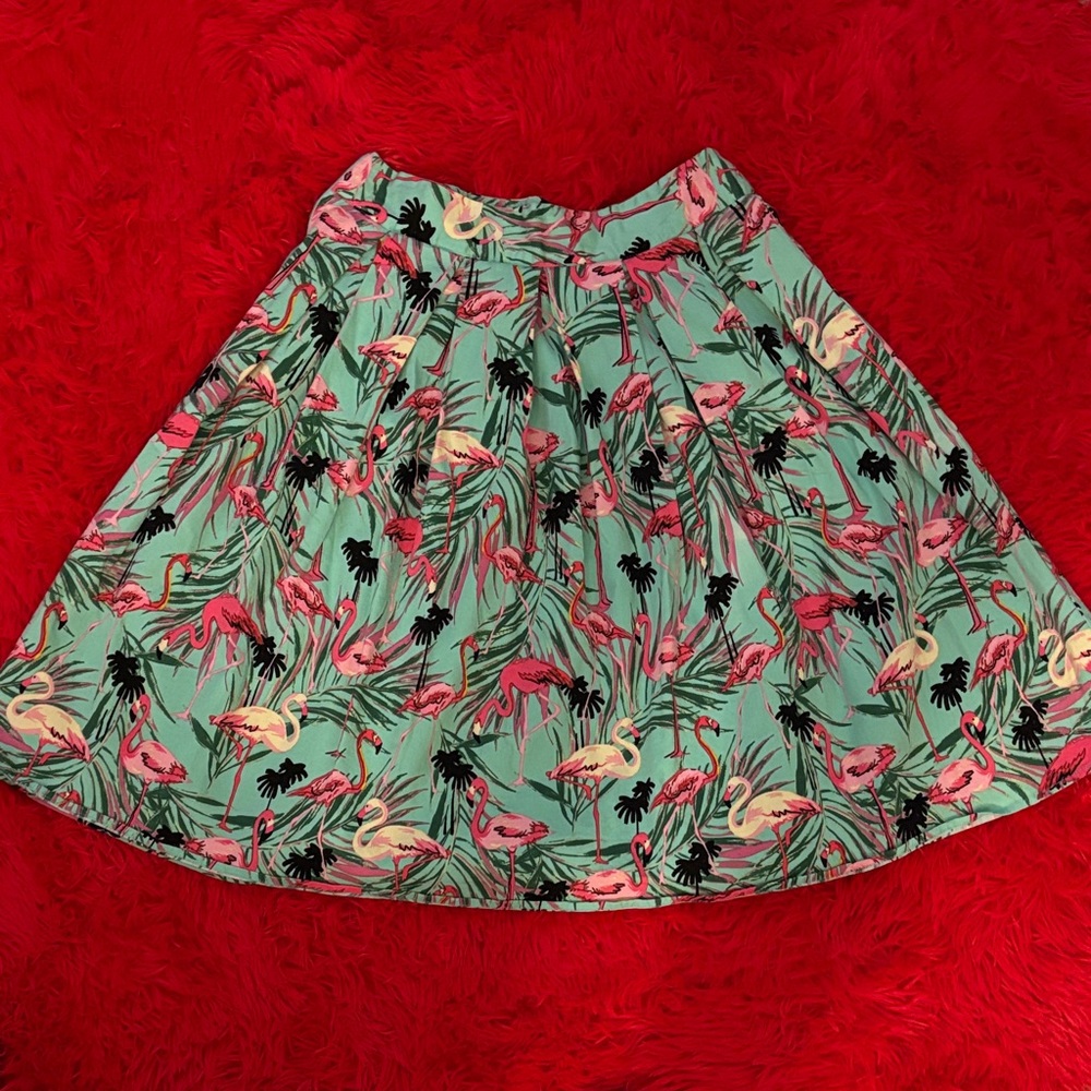 Flamingo Print Green Skirt